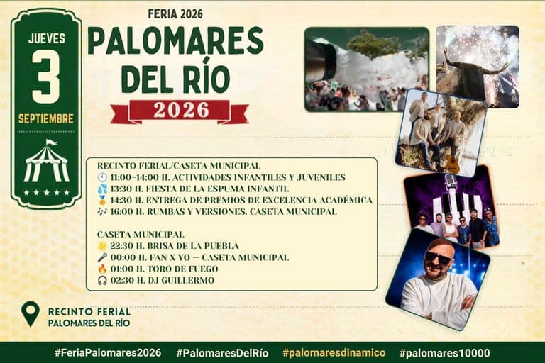 Palomares del Río publica el programa completo de la feria del 3 de septiembre de 2026