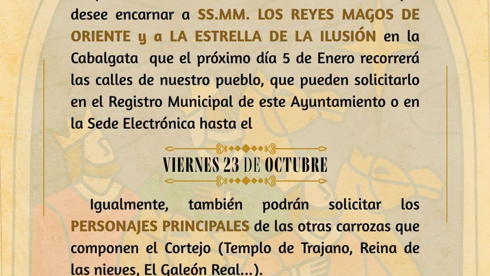 Palomares Río abre el plazo para participar como Reyes Magos en la cabalgata de 2027