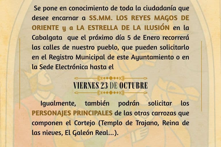 Palomares Río abre el plazo para participar como Reyes Magos en la cabalgata de 2027