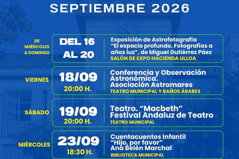 Palomares del Río programa exposiciones, teatro y observación astronómica para septiembre