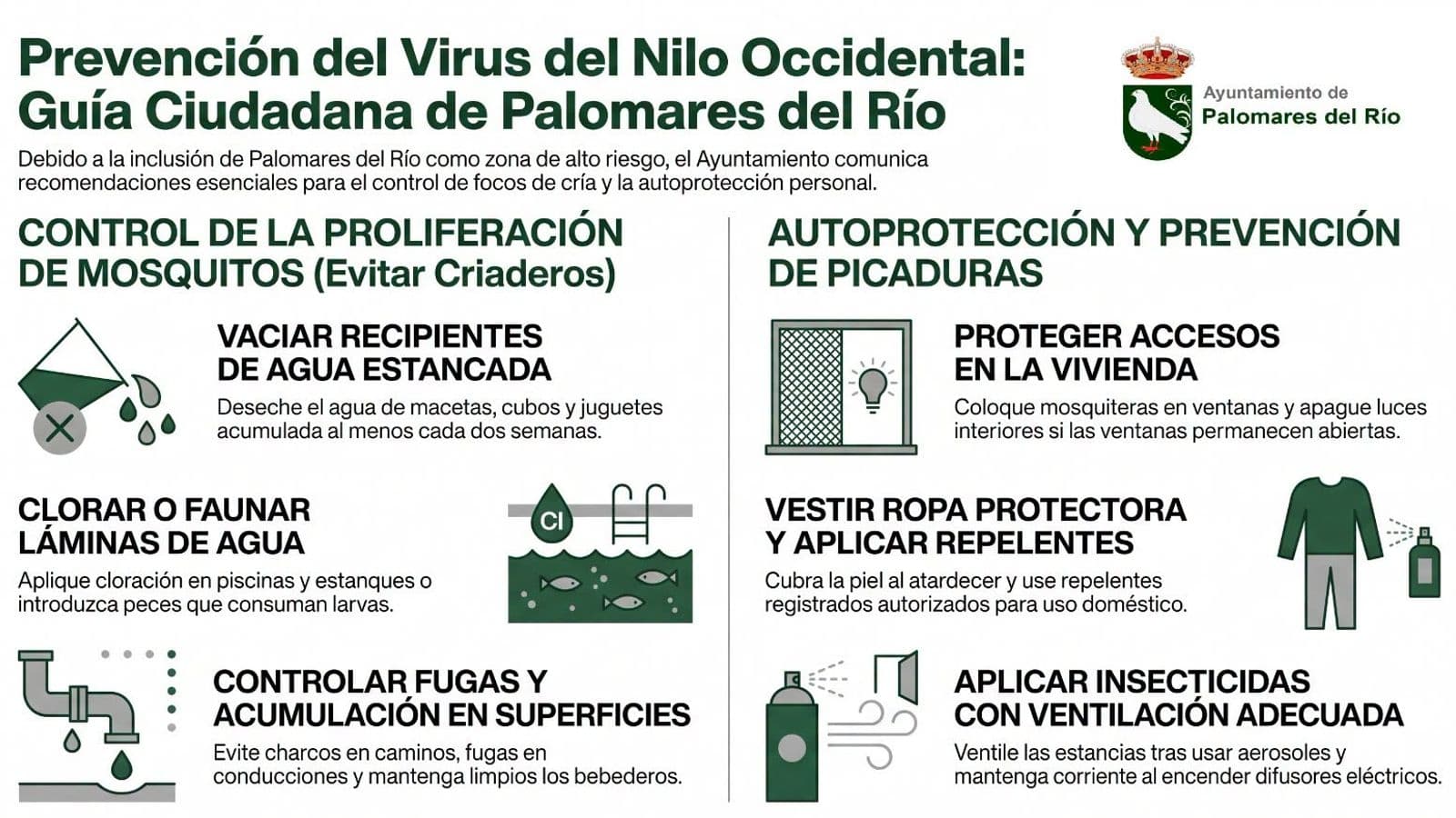 Palomares del Río publica una guía de prevención del virus del Nilo Occidental