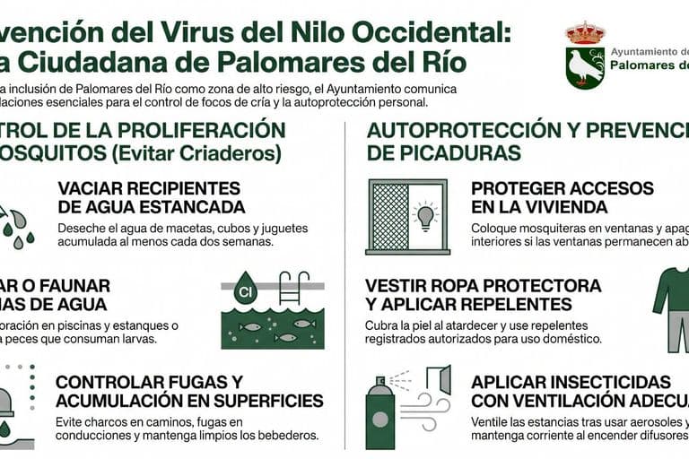 Palomares del Río publica una guía de prevención del virus del Nilo Occidental