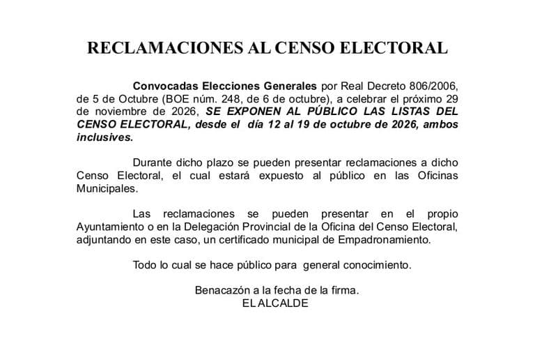 Exposición del censo electoral en Benacazón para las elecciones de noviembre