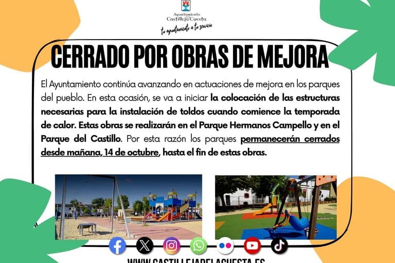 Castilleja de la Cuesta cierra dos parques para instalar toldos de verano