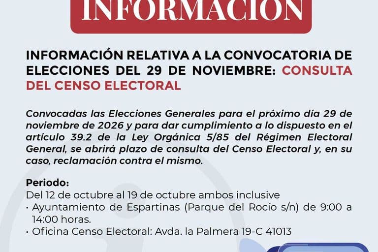 Espartinas abre consulta del censo electoral del 12 al 19 de octubre
