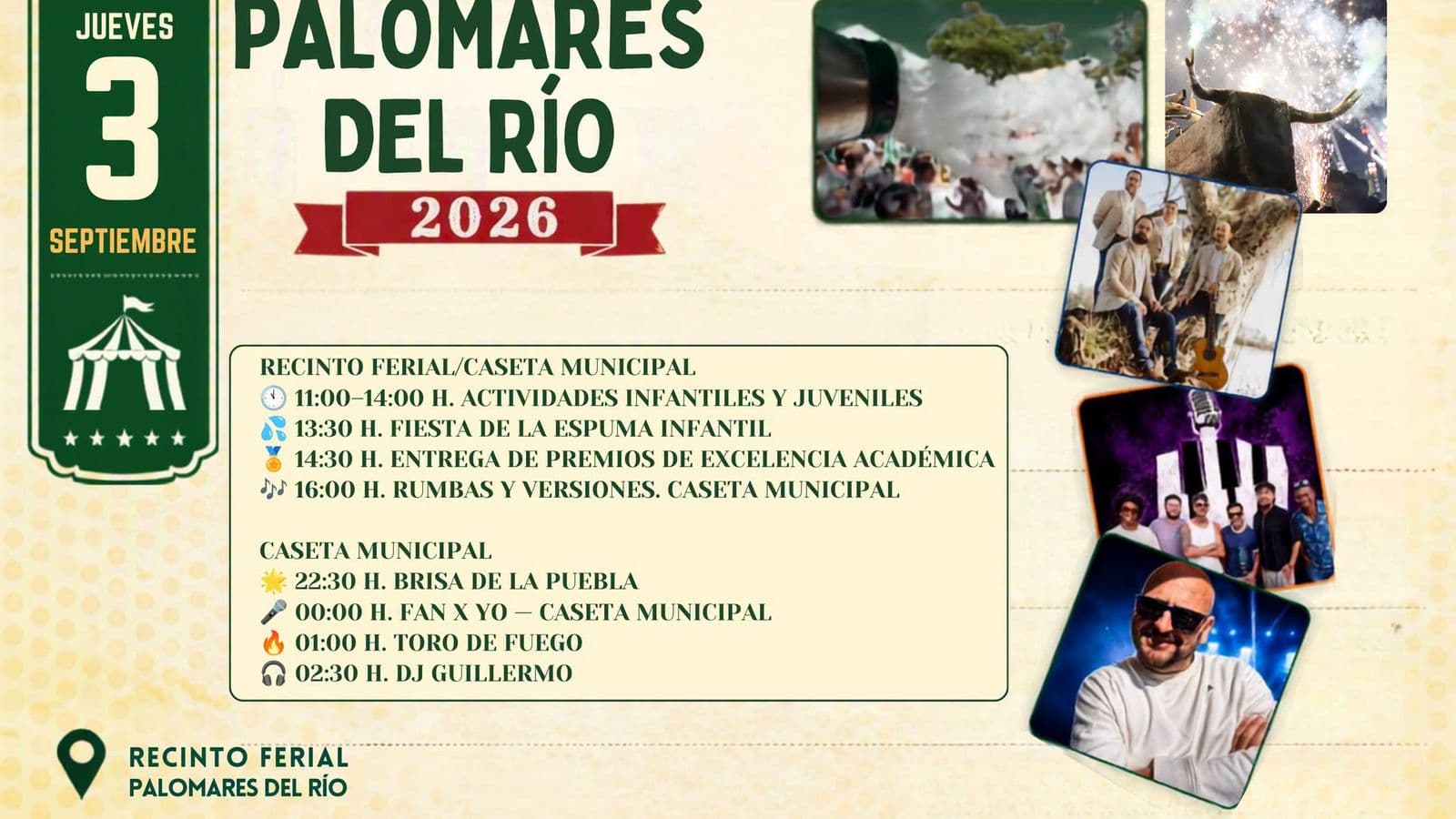 Palomares del Río publica el programa completo de la feria del 3 de septiembre de 2026